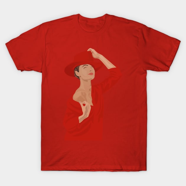 Sensual red hat lady T-Shirt by Imaginarts